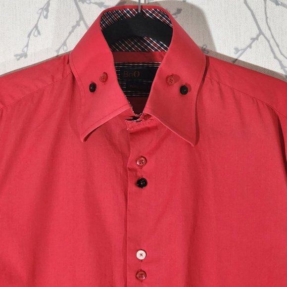 Brio Red Cotton Button Front Dress Shirt - Picture 2 of 5